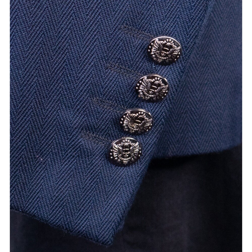 Zara Bazer Mens Sz 42 Herringbone Blue Silver Buttons Sport Coat Jacket Blazer - Picture 8 of 15